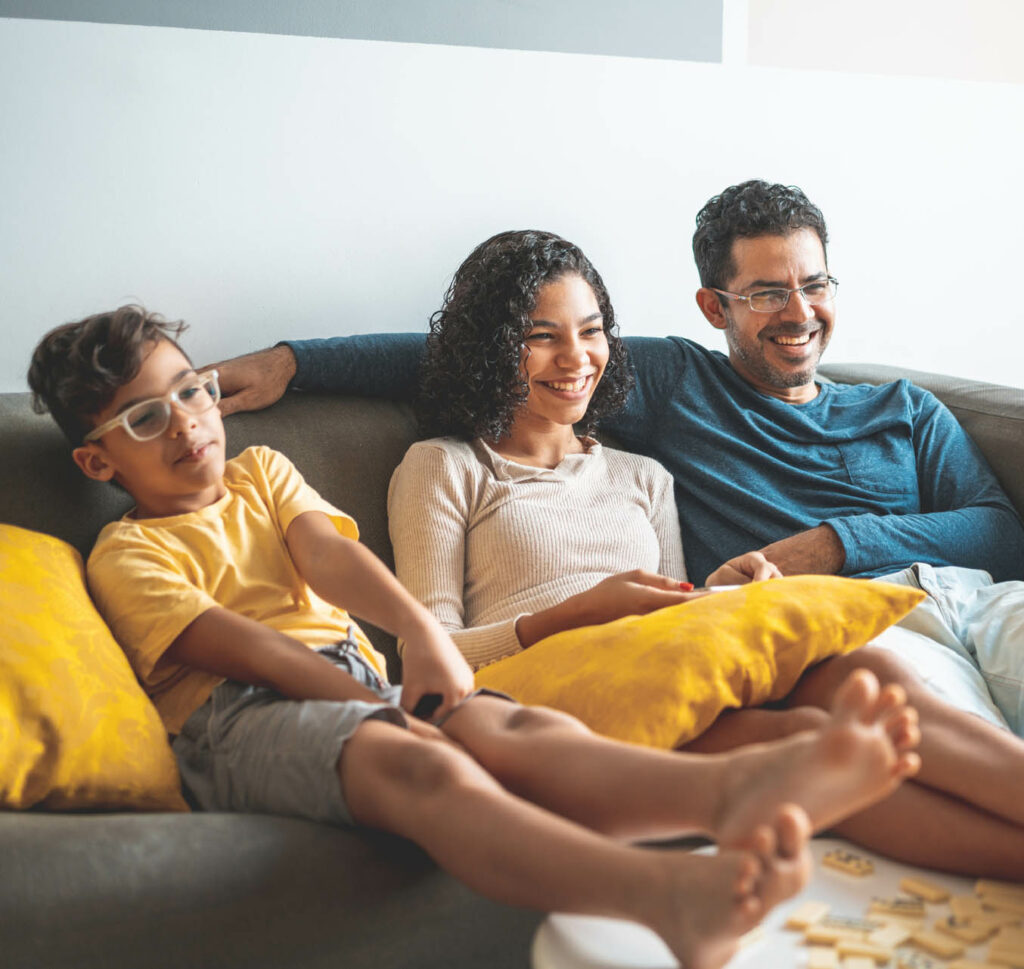 Father, Children, Watching, Television, Sofa